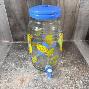 Fish Ocean Glass Beverage Dispenser Water Sun Tea Jar With Spout 1 Gal Vintage